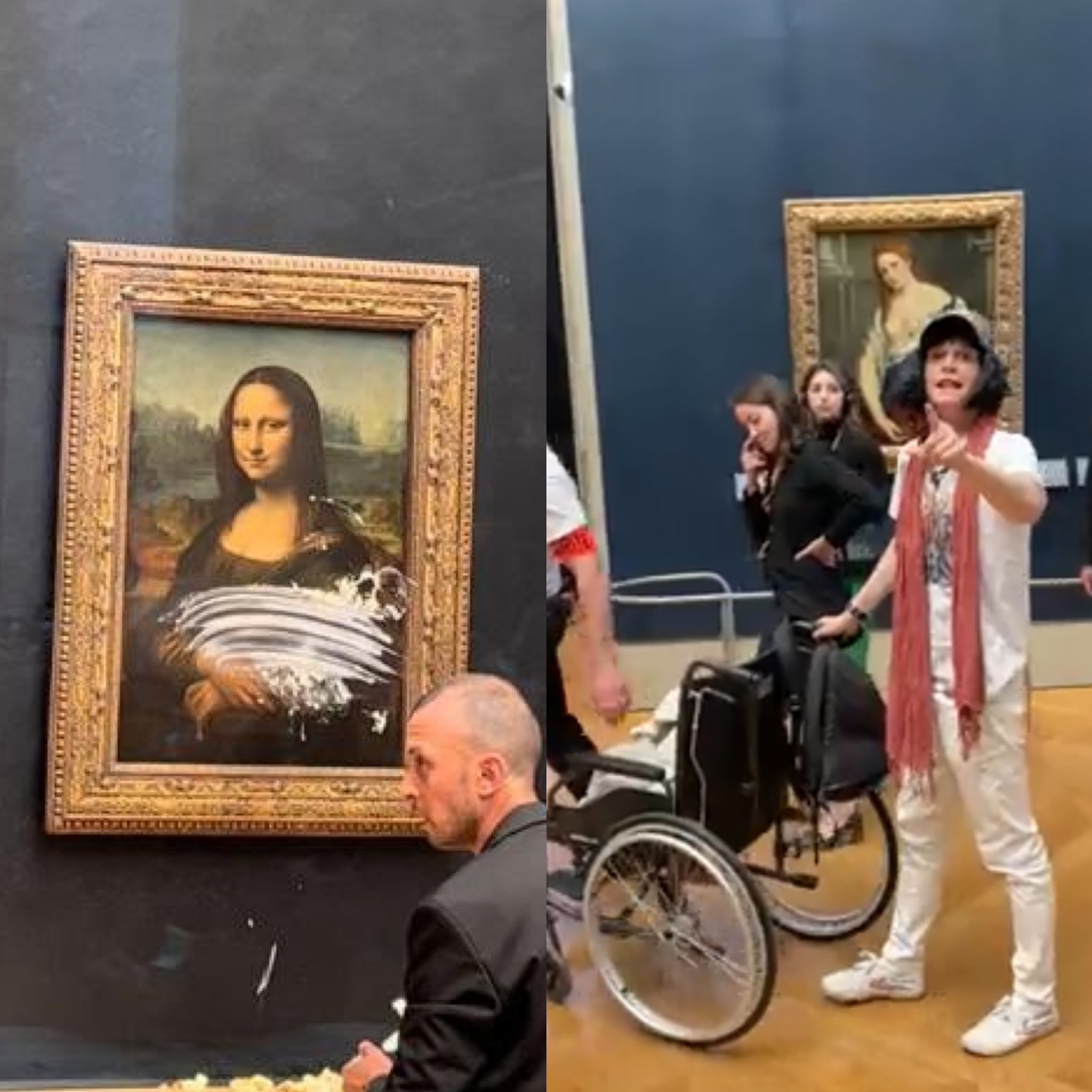 Videó – Tortával „rajzolt” a Mona Lisa festményre egy nőnek álcázott bohém tolószékes férfi 